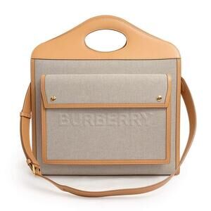 Burberry Pocket Bag shoulder handbag canvas leather Beige Tan brown